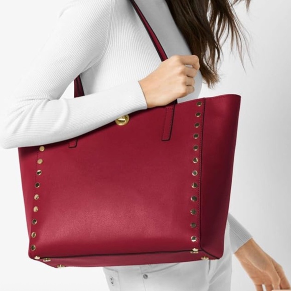 MICHAEL Michael Kors Handbags - MICHAEL KORS Rivington Large Studded Leather Tote Bag - RED
